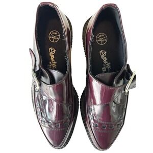 T.U.K. Anarchic Burgundy Patent Monk Strap Creepers Women's 7 Punk Rockabilly